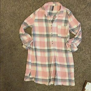 *Pink, Gray, and Cream Long Sleeve Flannel*